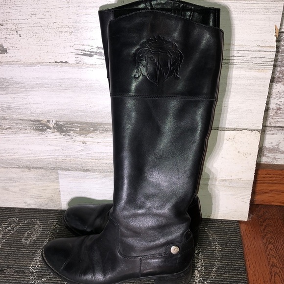 Franco Sarto Boots Womens Chipper Logo Tall Riding Black Leather Heels​​ - Picture 4 of 10